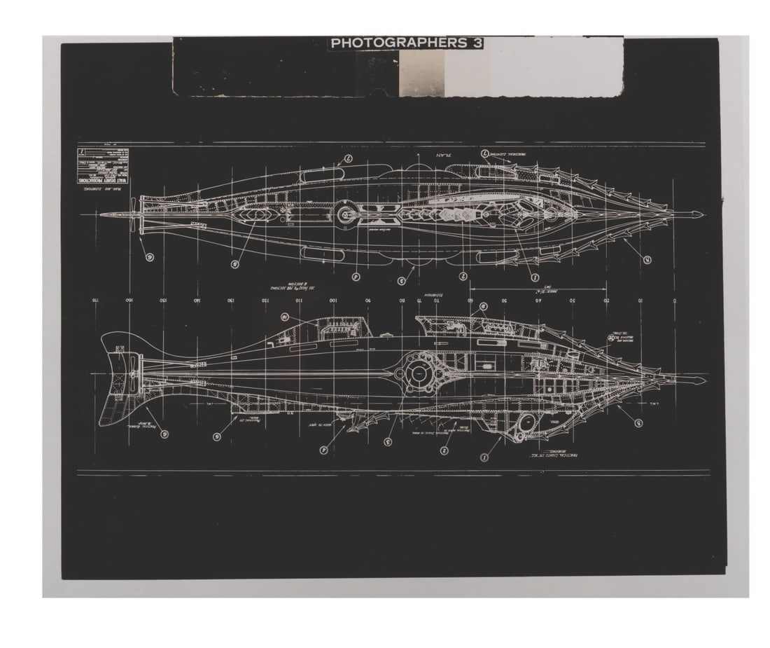 A "20,000 Leagues Under the Sea" Nautilus Schematic Negative. (1 of 3)