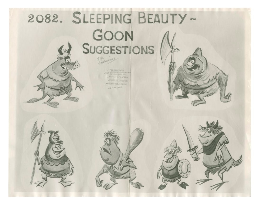 A "Sleeping Beauty" Goons Photostat Model Sheet.: (Disney, 1959) An original photostat model sheet of "Goon Suggestions" for Walt Disney?s "Sleeping Beauty." Model sheets such as these were taken from original drawings and distributed among
