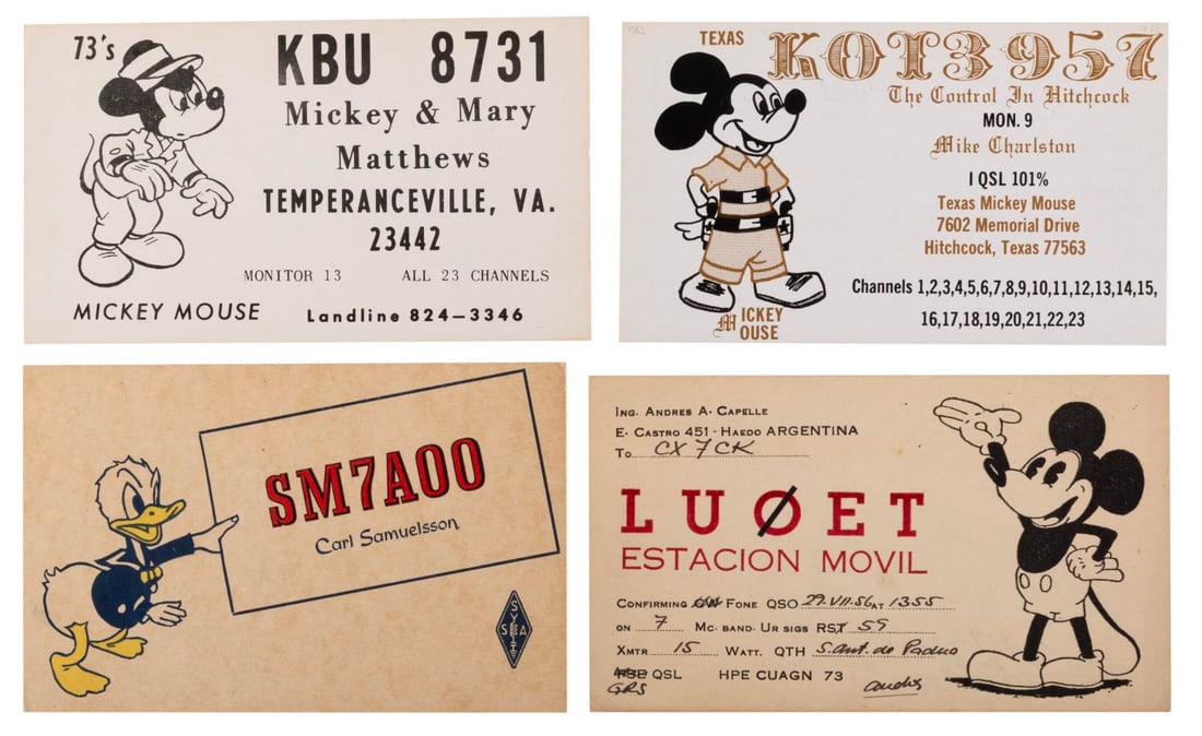 A Set of Mickey and Donald Ham Radio QSL Cards. (1 of 2)