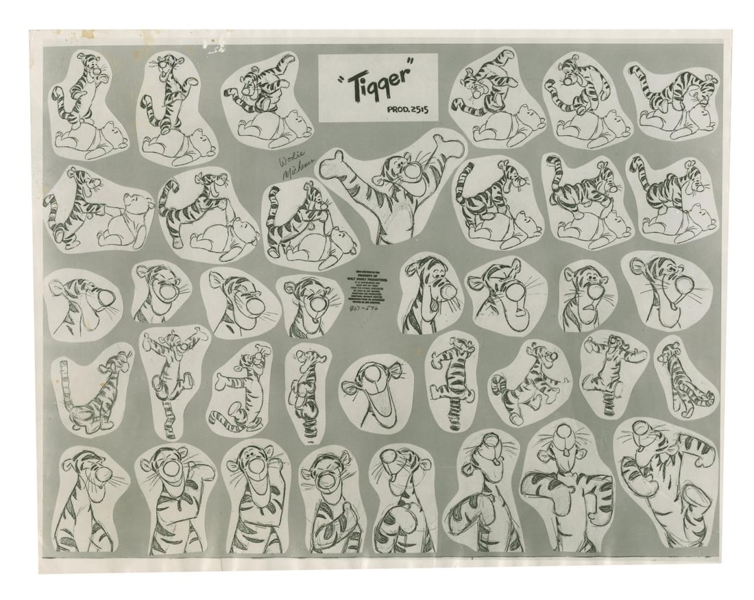 A "Winnie the Pooh" Tigger Photostat Model Sheet.: (Disney, 1967-70s) A Disney Studio printed model sheet of Tigger from "Winnie the Pooh and the Blustery Day." Model sheets like this were created during the production of the film as a reference for a
