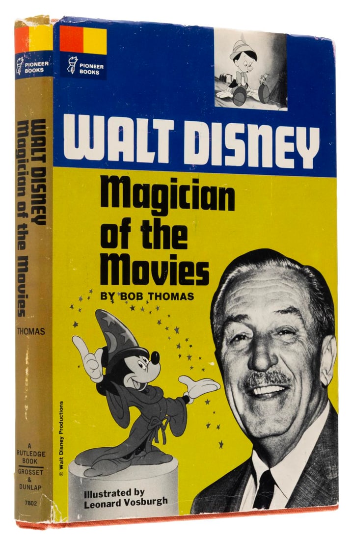 A Walt Disney Magician of the Movies Book.: (Pioneer Books, 1966) A hardcover copy of the biography Walt Disney Magician of the Movies by Bob Thomas. Measuring 8.5" x 5.75", the book is in very good condition, with edge and corner wear to the