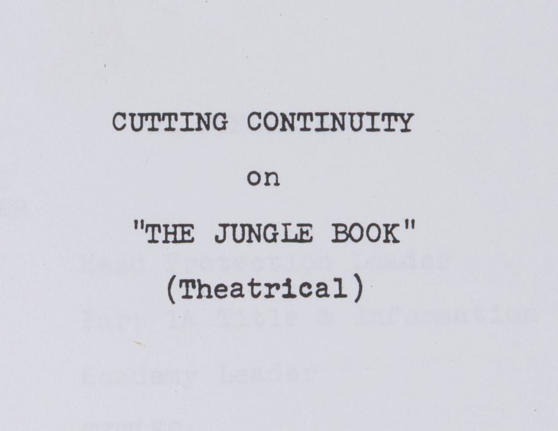 A "The Jungle Book" Cutting Continuity Script. - 2
