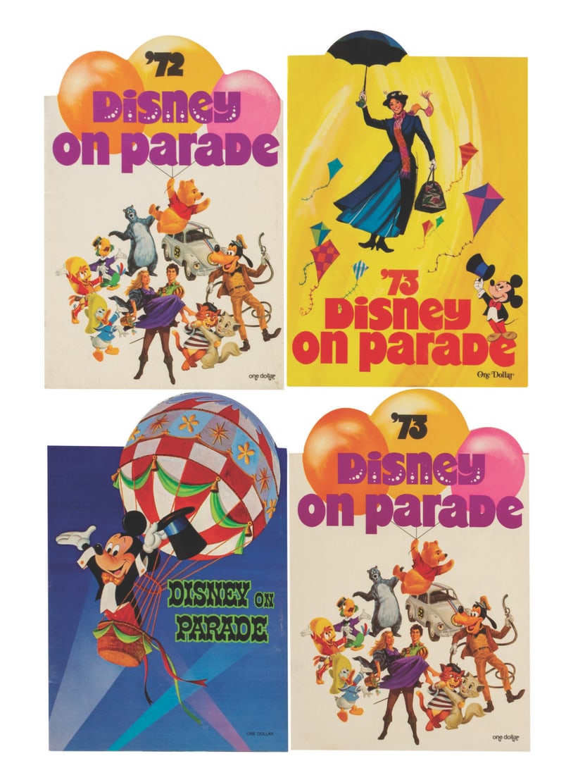 A Collection of Disney On Parade Programs.: (Disney, 1970-73) A collection of four programs from Disney?s traveling show Disney On Parade from 1970, 1972, and 1973. The 14-page programs include photographs and behind-the-scenes information.