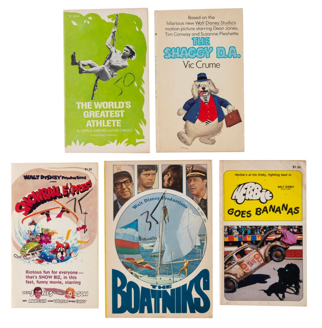 A Set of 1970s Disney Live-Action Paperback Books.: (Various, 1970s-80) Five paperback books of live-action films released by Disney in the 1970s. Each is an adaptation of the film?s script, all with Disney film art on the covers. Included are "The