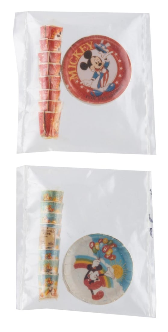 A Pair of Miniature Mickey Mouse Paper Plates and Cups Sets. (1 of 1)