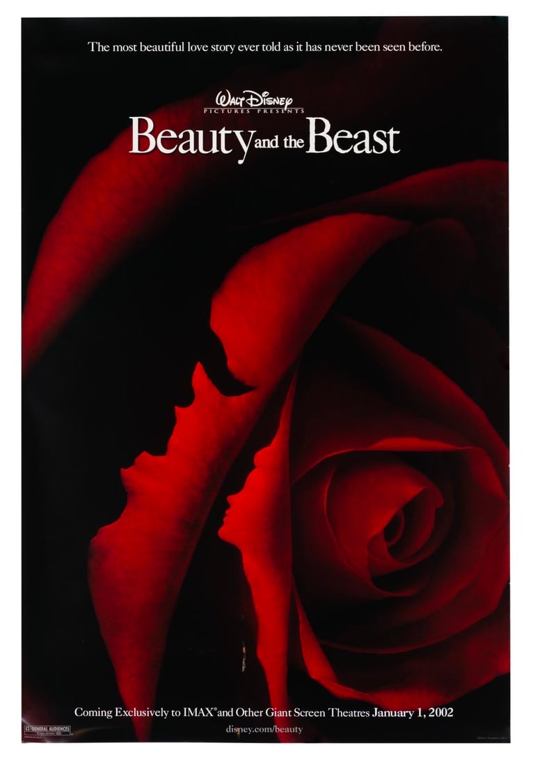 A "Beauty and the Beast" IMAX Release One-Sheet.: (Disney, 2002) A one-sheet for the IMAX release of "Beauty and the Beast" in 2002. Measuring 27" x 40", the poster is in good condition with light handling wear and a 2" line of rubber band residue at