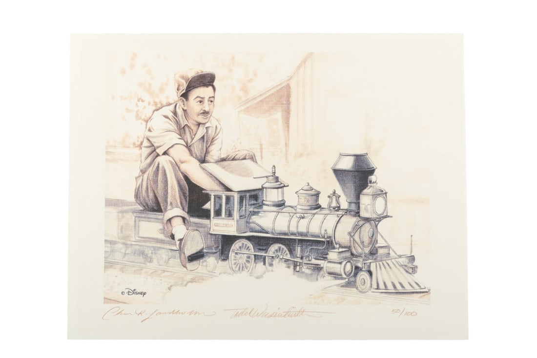 A Walt Disney: Train Lover Extraordinaire Limited Edition Print.: (Disney, 2002) An "It Was All Started by a Man" print released in the Walt in Motion Pictures limited edition artisan watch series. Numbered 50/100, the print is signed by artists Charles Landholm