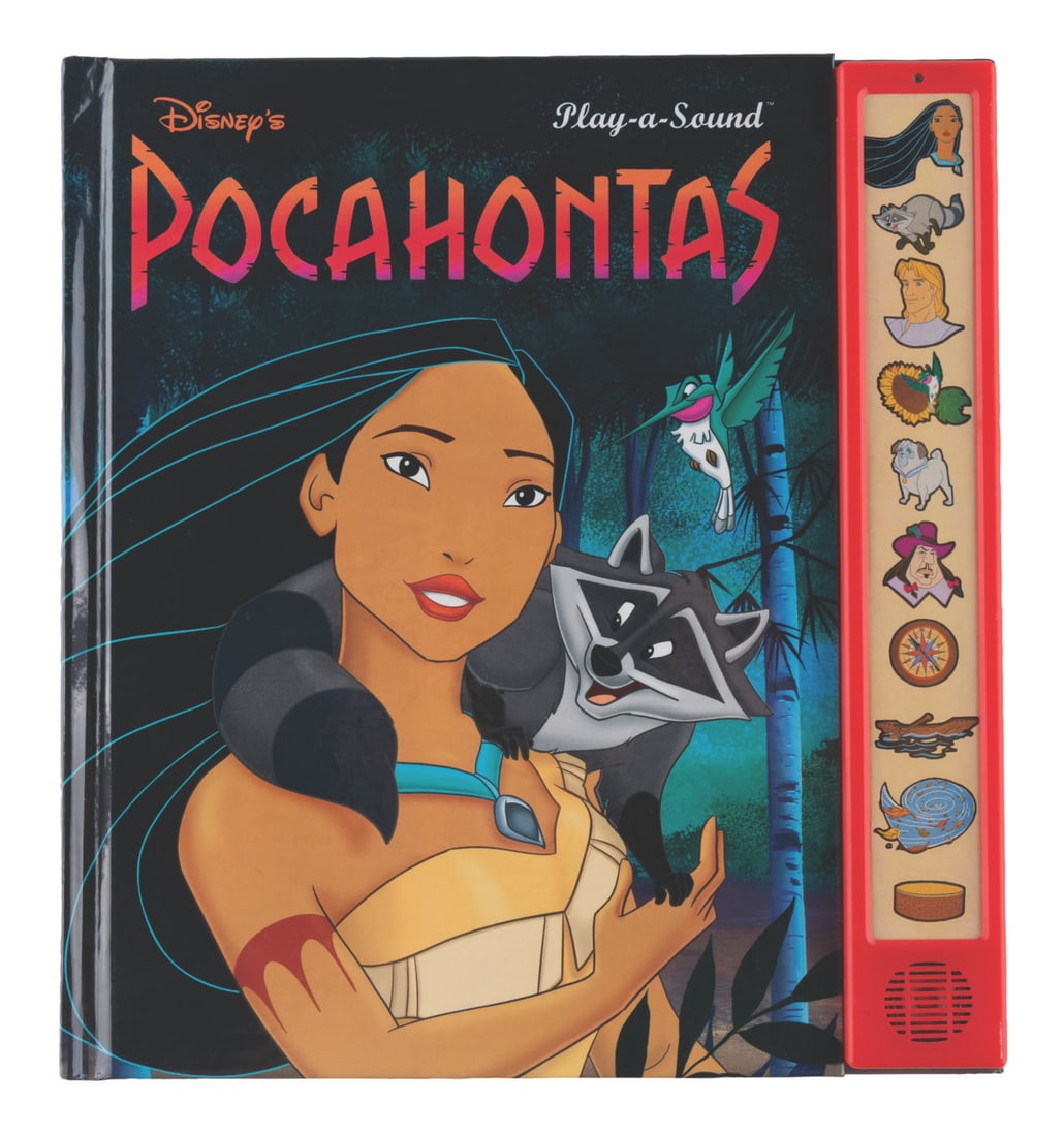 A "Pocahontas" Play-A-Sound Book.: (Publications International, 1995) A Pocahontas Play-a-Sound hardback book. The keyboard on the right side triggers 10 different sounds following the storybook, requiring new batteries and possibly