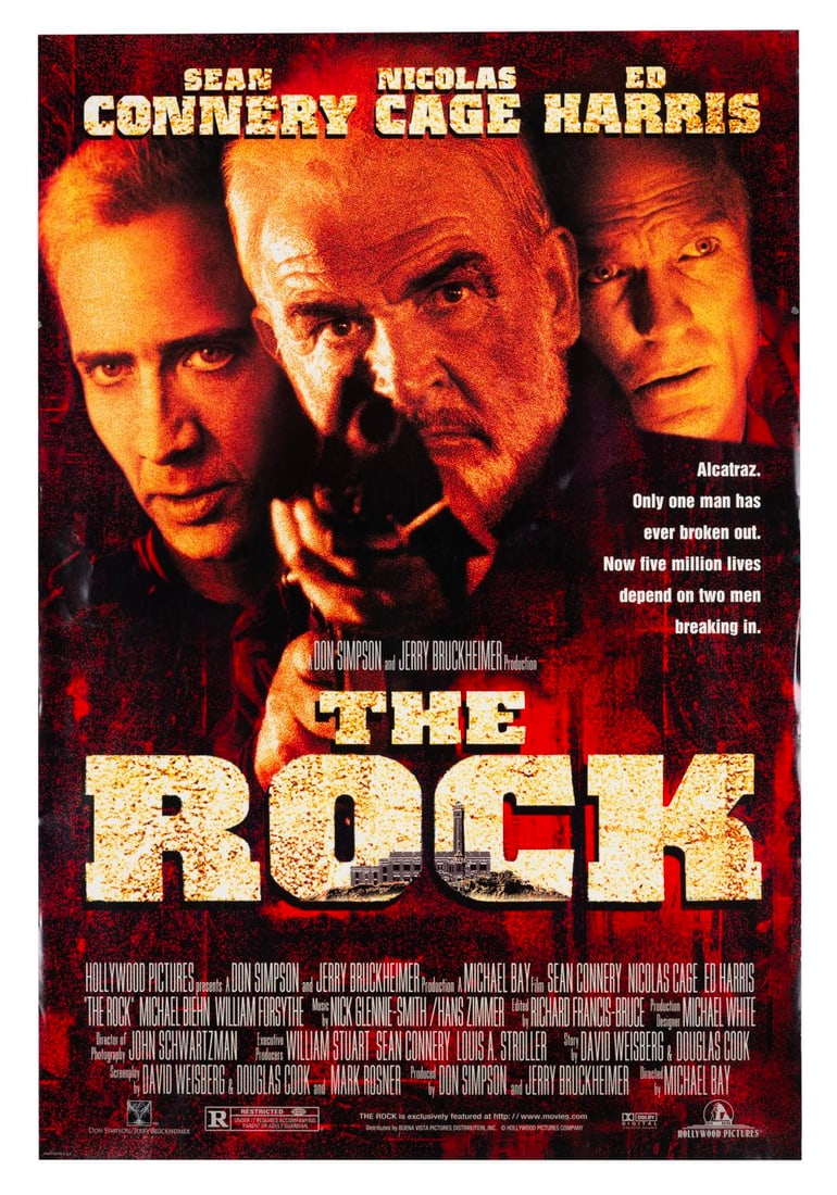 A "The Rock" One-Sheet.: (Hollywood Pictures, 1996) A one-sheet for "The Rock," starring Sean Connery, Nicholas Cage, and Ed Harris. Measuring 27" x 40", the poster is in very good condition with light handling wear.