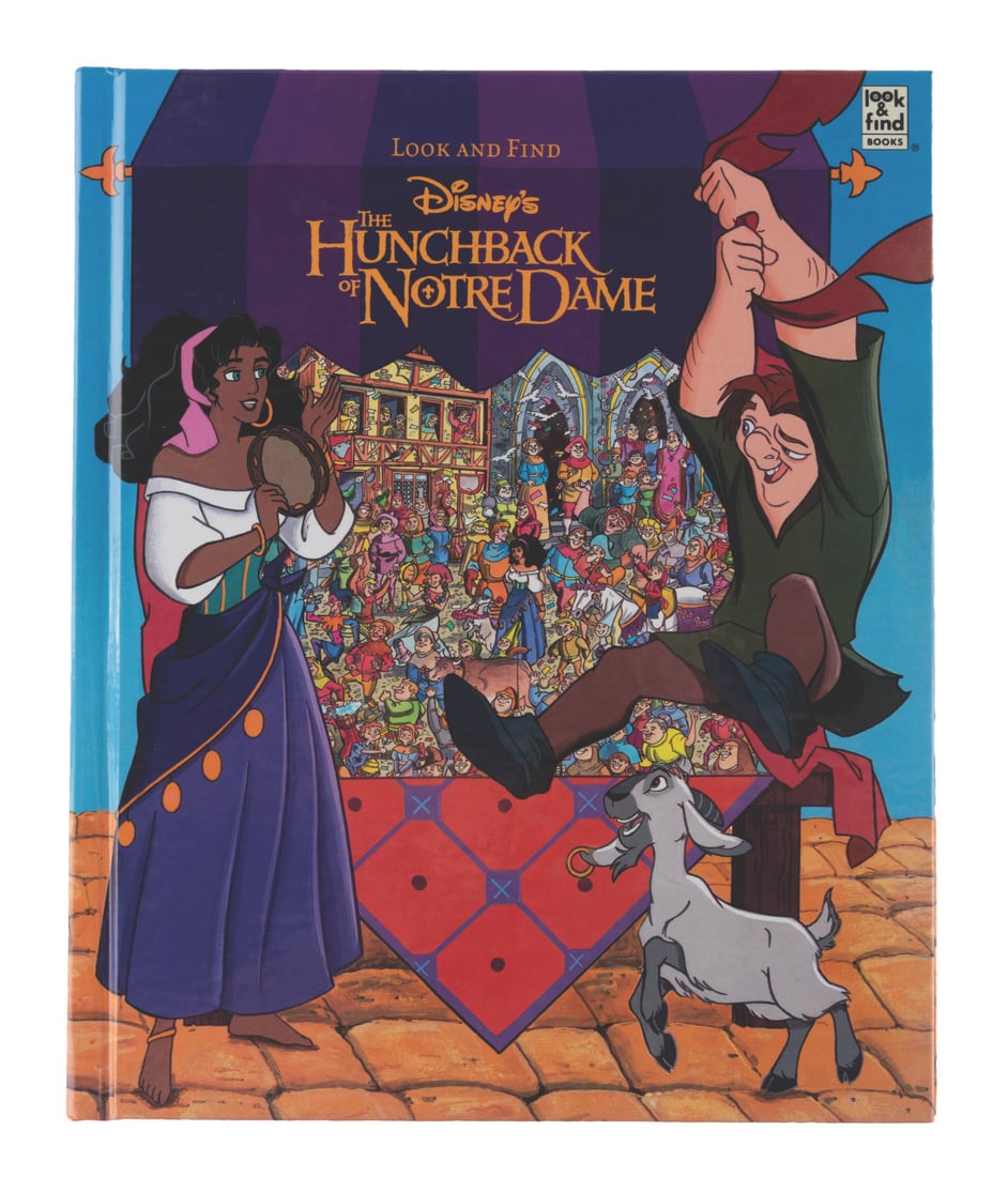 A "The Hunchback of Notre Dame" Look and Find Book.: (Publications International, 1996) A "The Hunchback of Notre Dame: Look and Find hardback book featuring "Where?s Waldo"-style illustrations inspired by the Disney film. Measuring 12" x 10" the book