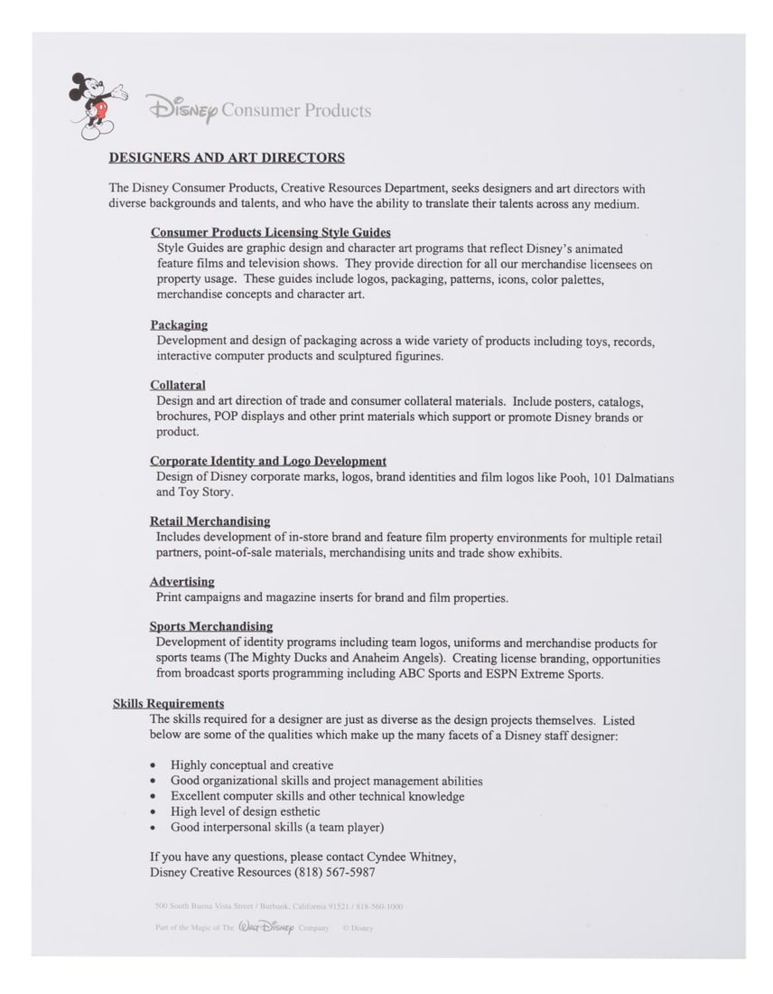 A Disney Consumer Products Potential Applicant Folder. - 4