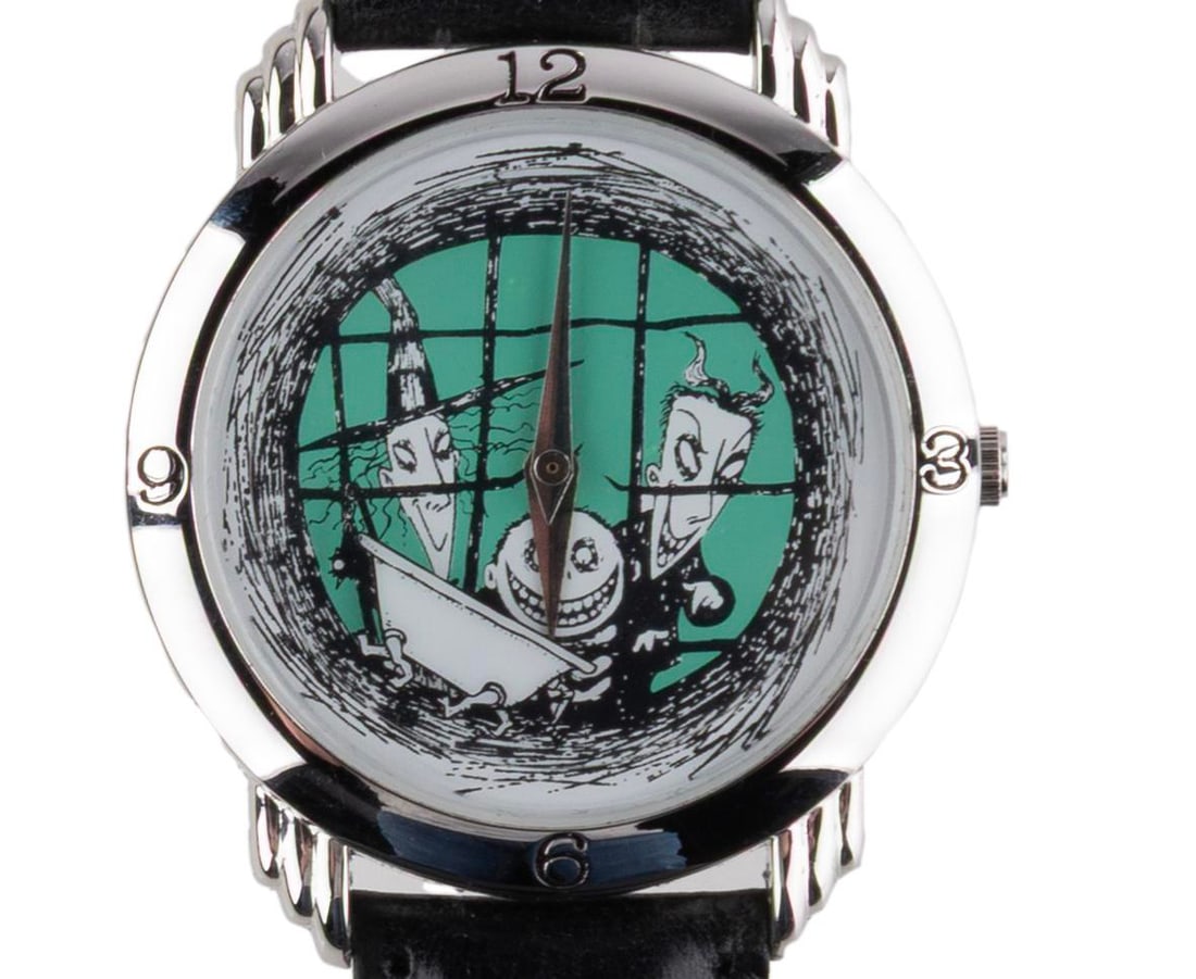 A "Nightmare Before Christmas" Cast Exclusive Watch with Case.: (Disneyland, 1993) A "Nightmare Before Christmas" Lock, Shock, and Barrel watch, sold exclusively at the Disneyland Cast Member Store Company D, in a limited edition of only 750. The second hand is