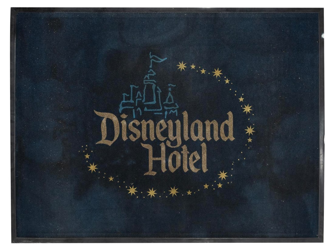 A Disneyland Hotel Lobby Rug.: (Disneyland Hotel, 2000s) An original rug from the lobby of the Disneyland Hotel, where many tourists experience the magic of the Disneyland Resort for the first time. The large rug features the