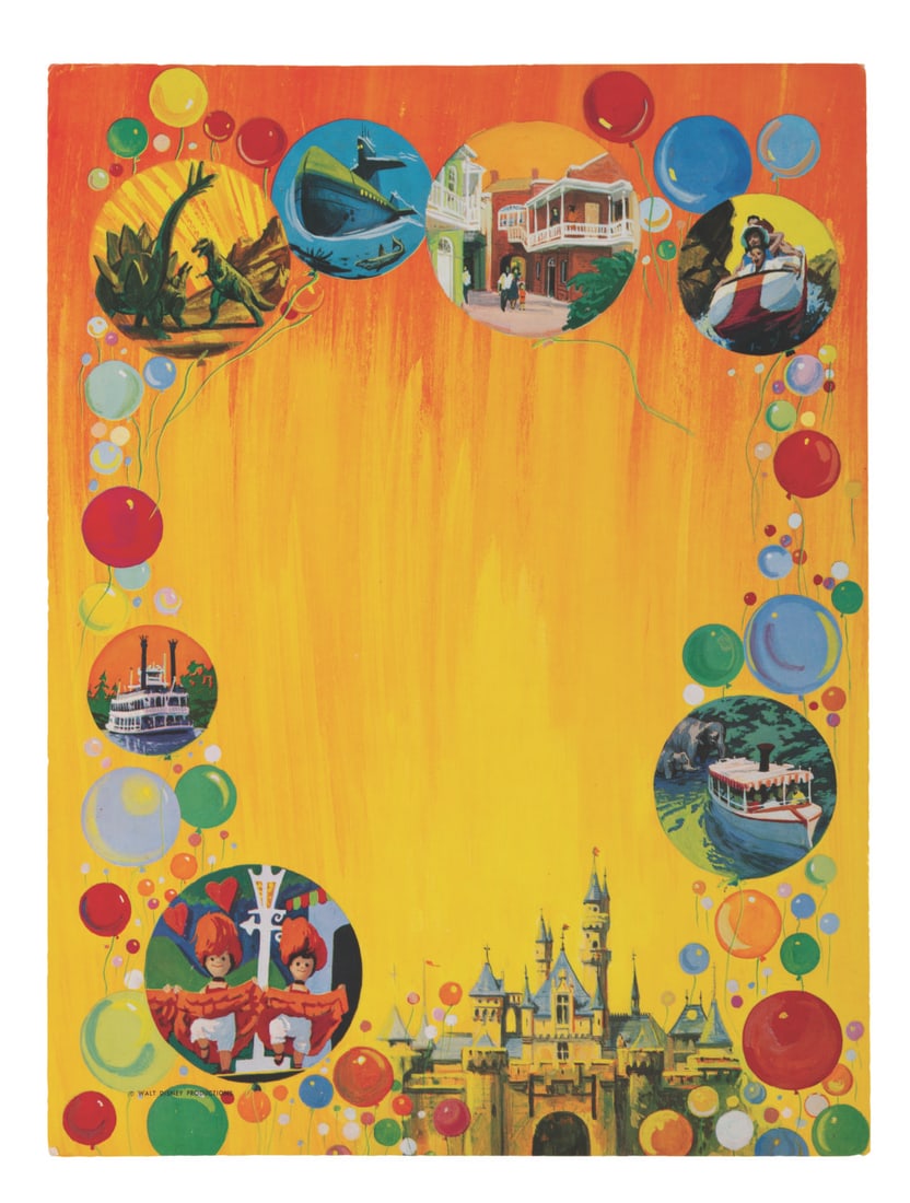 A "Gala Day at Disneyland" Poster Art Card.: (Disneyland, 1960) A card with the textless poster art for "Gala Day at Disneyland." This 27-minute featurette presented the grand opening of the first major expansion to Disneyland with the
