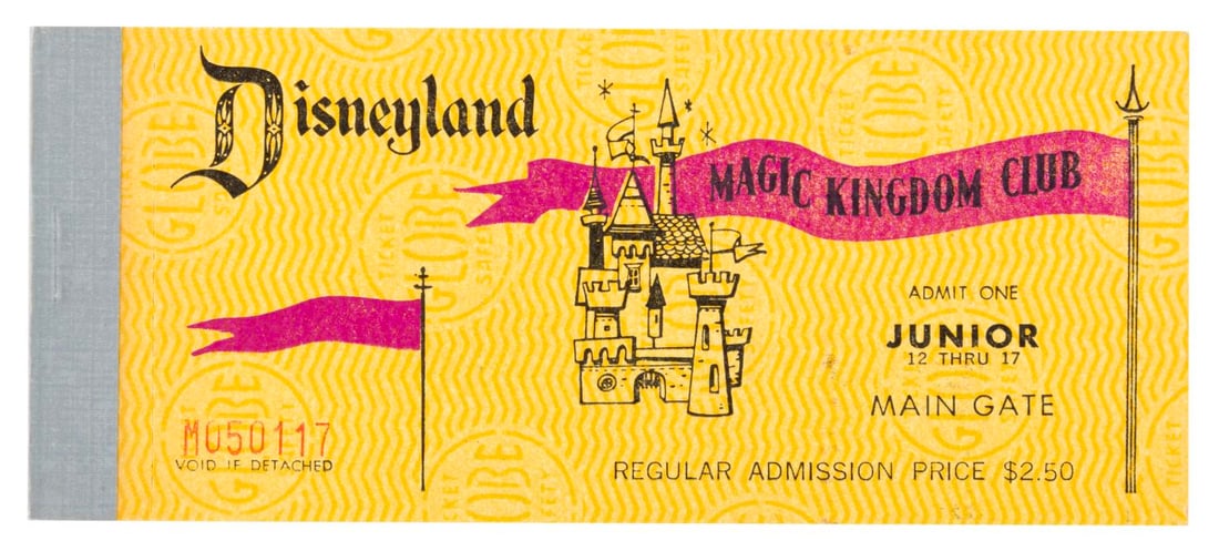 A Complete Disneyland Junior 10 Ticket Book.: (Disneyland, 1969-70) A complete Junior 10 ticket book from 1969-1970, distributed by the Magic Kingdom Club, which offered discount tickets to employees of large companies. This book includes the