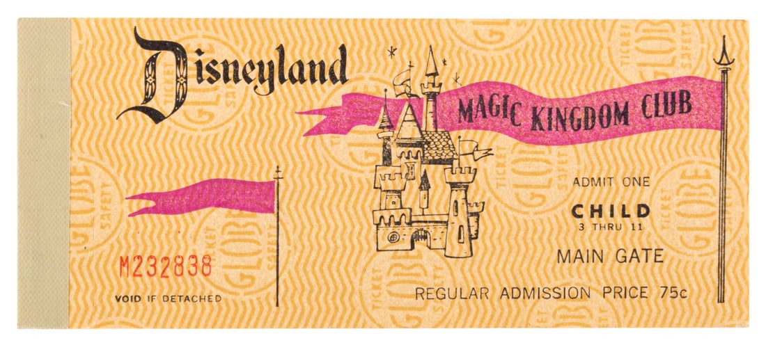 A Complete Disneyland Child 10 Ticket Book.: (Disneyland, 1969-70) A complete Child 10 ticket book from 1969-1970, distributed by the Magic Kingdom Club, which offered discount tickets to employees of large companies. This book includes the