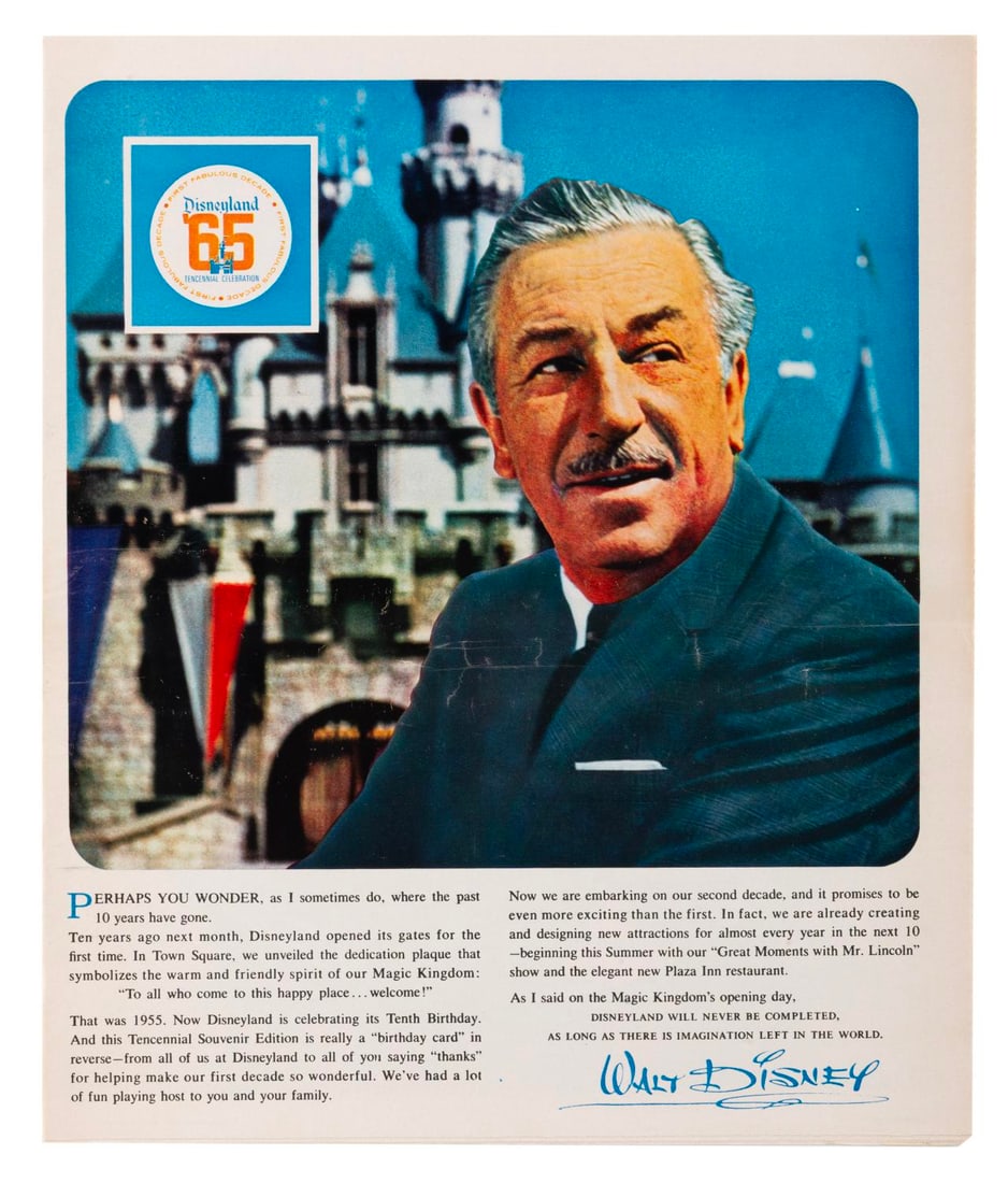 A Disneyland Tencennial Newspaper Supplement from 1965.: (Disneyland, 1965) A newspaper supplement from the Oakland Tribune commemorating Disneyland's 10th anniversary with a history of the Park and full-color photos. Measuring 10.75 " x 13 ", the 20-page