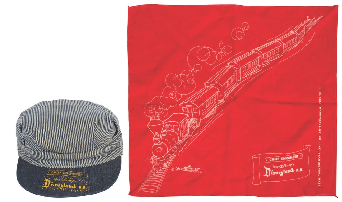 A Disneyland Railroad Chief Engineer Costume Hat & Bandana. (1 of 3)