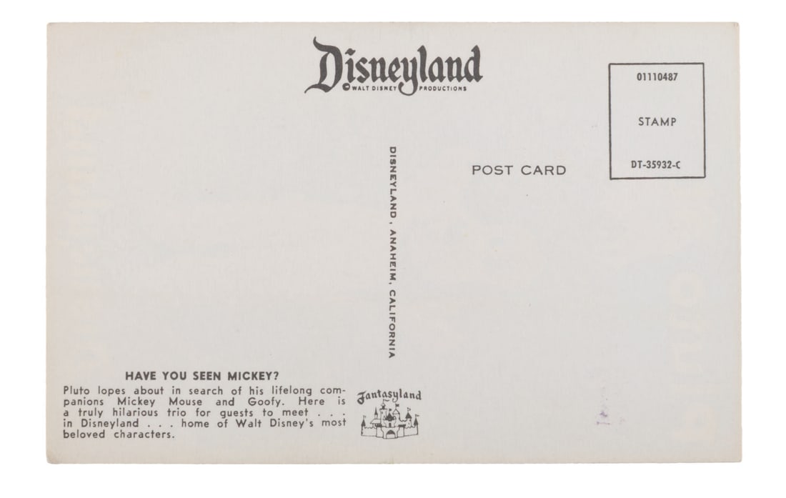 A "Pluto at Disneyland" Postcard. - 2