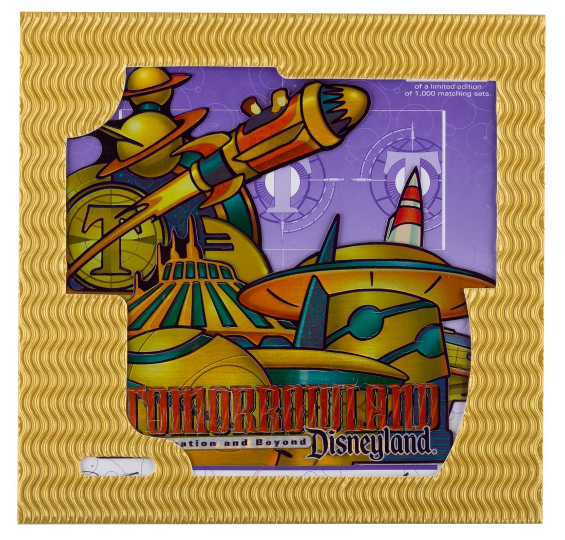 A Set of New Tomorrowland Commemorative Main Gate Tickets.: (Disneyland, 1998) A special set of three Disneyland Main Gate passes, with a signed COA. Released in a limited edition of 1000 to celebrate the opening of New Tomorrowland in 1998, the die-cut hologr