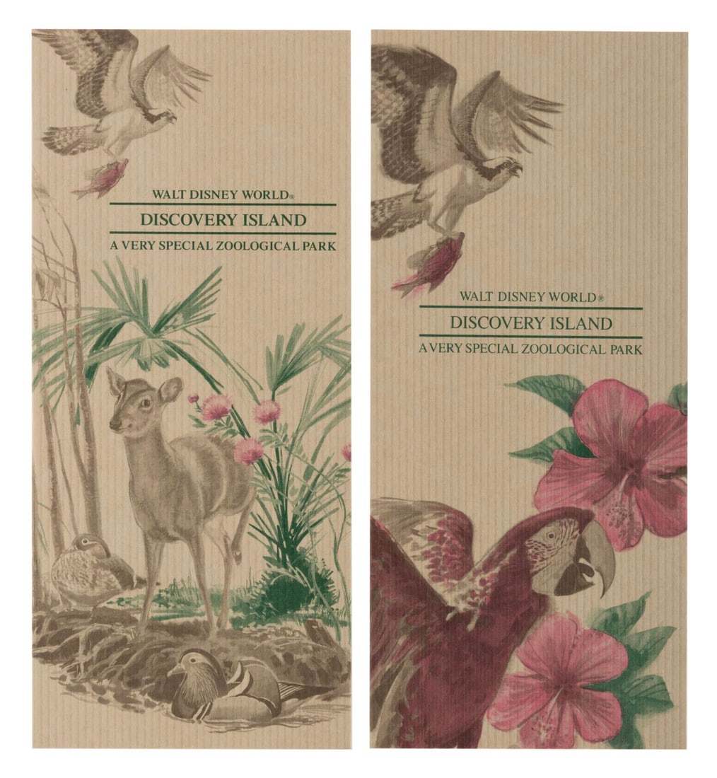 A Pair of Discovery Island Brochures.: (Walt Disney World, 1987/88) Two brochures for Discovery Island. Located in Bay Lake, this Disney-owned island was a zoological park featuring animal exhibits and shows. Discovery Island closed in 199