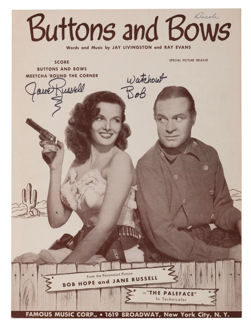 Jane Russell Signed Sheet Music for "Buttons and Bows" from "The Paleface." (1 of 3)