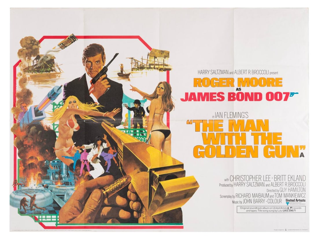 A "The Man With the Golden Gun" British Quad Poster.: (United Artists, 1974) An original British quad poster for "The Man With the Golden Gun," Roger Moore?s second film as James Bond. Measuring 30" x 40", the poster displays in very good condition with