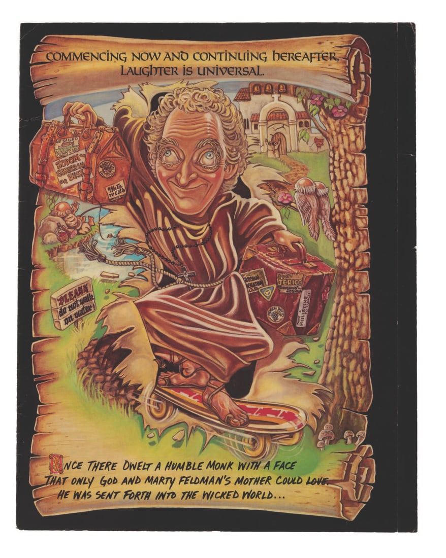 An "In God We Trust" Program.: (Universal, 1980) A stylized program for the comedy "In God We Trust," directed by and starring Marty Feldman. Measuring 9.5" x 12", the program displays in very good condition with creases and edge