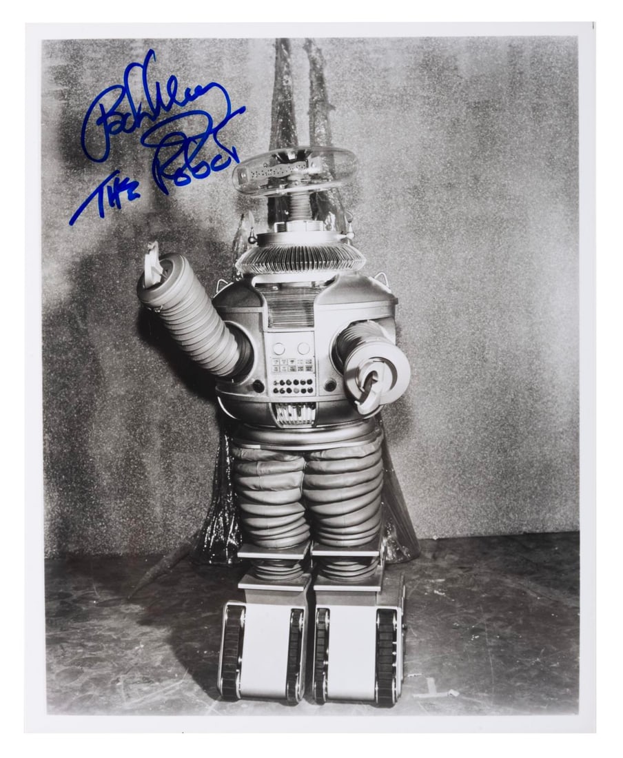 A Bob May Signed "Lost in Space" Robot Photograph.: (CBS, 1965) A photograph of the Robot from "Lost in Space" signed by his actor/operator, Bob May. Measuring 8" x 10", the autographed photo is in fine condition.