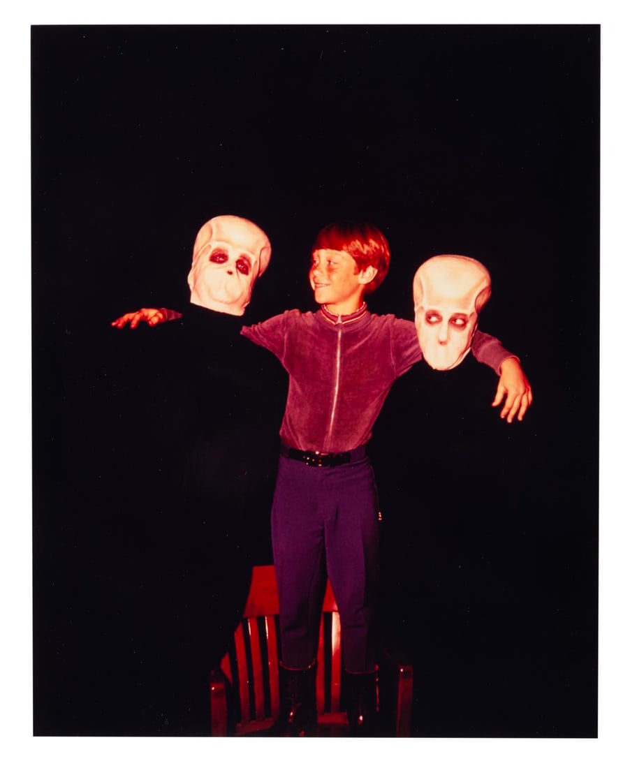 A "Lost in Space" Will Robinson and Aliens Photo.: (CBS, 1965) A candid color "Lost in Space" photo of Billy Mumy as Will Robinson with two of the Invaders from the Fifth Dimension from the eighth episode of the first season. The 8" x 10" photo is in