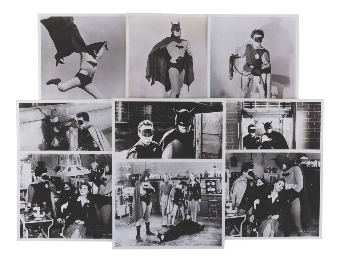 A Collection of "Batman" Publicity Photos.: (Columbia, 1950s-60s) A collection of nine publicity photos for the 1943 serial "Batman," which marked the first on-screen appearance of the Caped Crusader. Measuring 8" x 10" each, the photos are in
