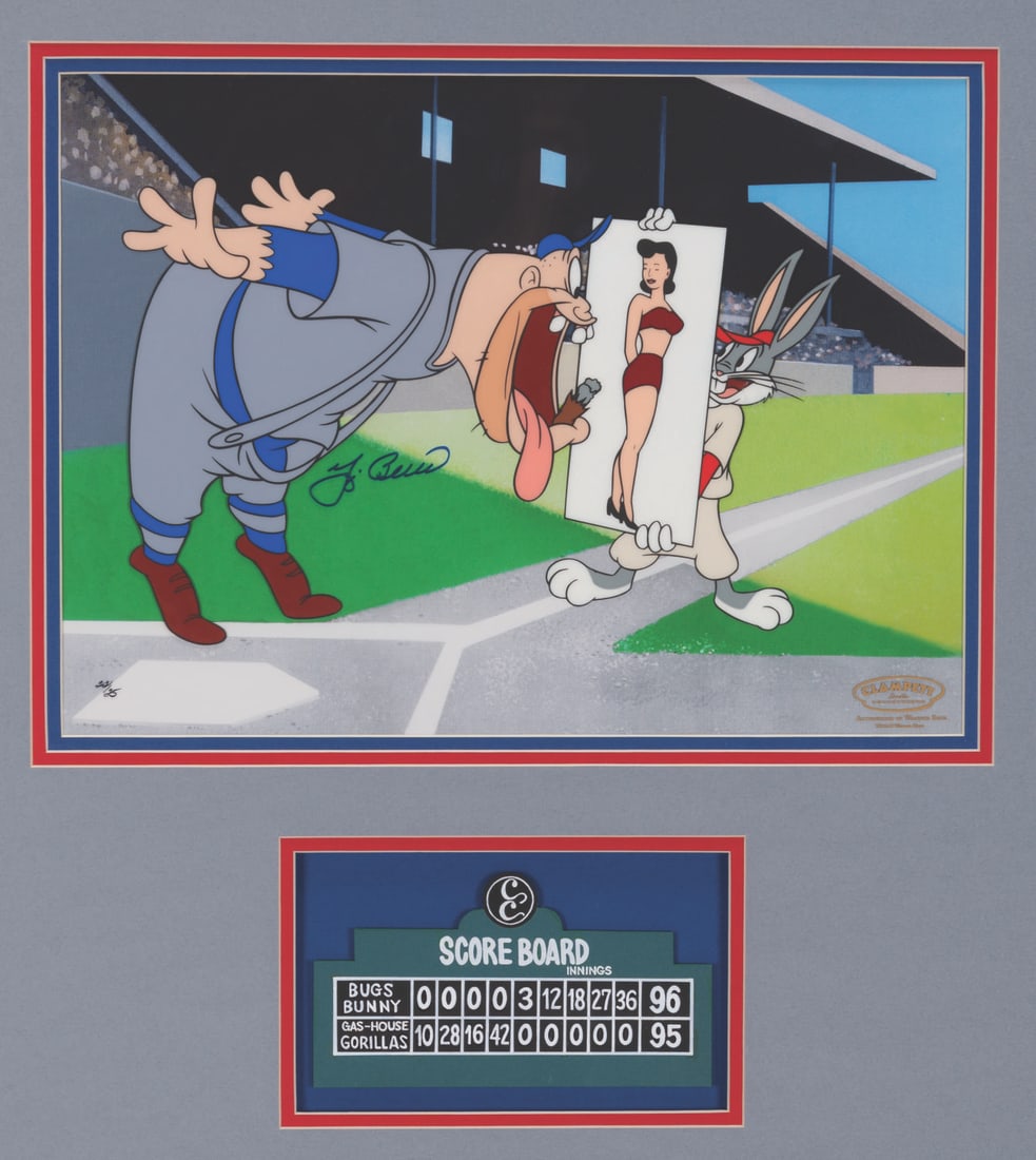 A Yogi Berra Signed Bugs Bunny Limited Edition Cel.: (Warner Bros., 2009) A framed deluxe edition cel titled "Throwing Some Curves," signed by New York Yankees legend Yogi Berra, released in a very limited edition and numbered 22/25. The art, inspired