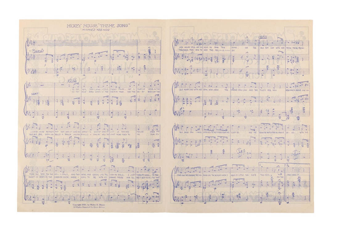 A Mickey Mouse "Theme Song" Sheet Music. - 2
