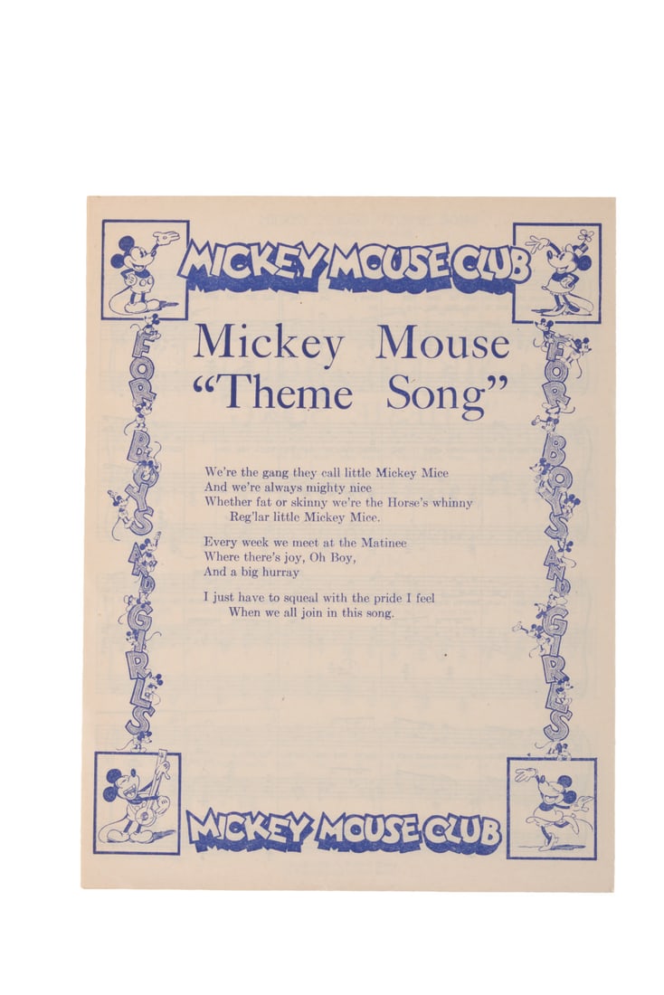 A Mickey Mouse "Theme Song" Sheet Music. - 3