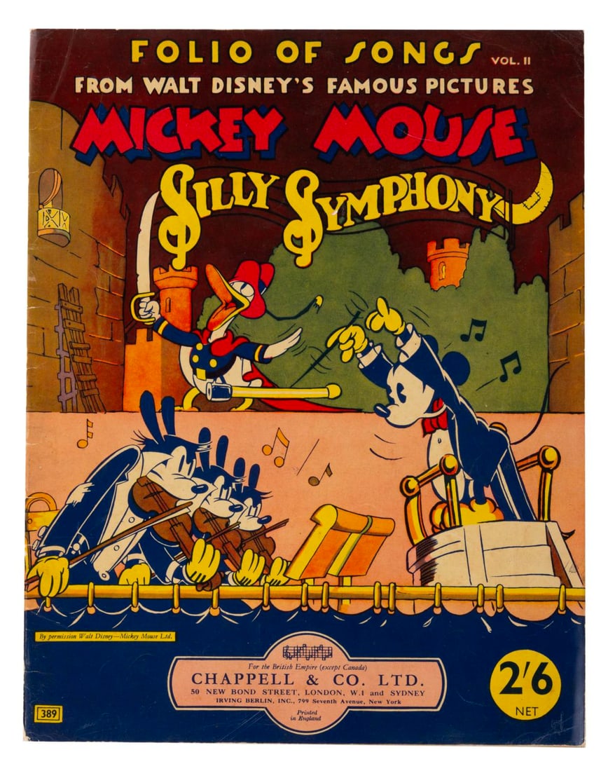 A "Mickey Mouse and Silly Symphony" Folio of Songs Vol. II.: (Chappell & Co., 1936 ) A Folio of Songs from Walt Disney?s Mickey Mouse and Silly Symphony Cartoons. Included is sheet music for eight songs from Disney cartoons, including "Who Killed Cock Robin"