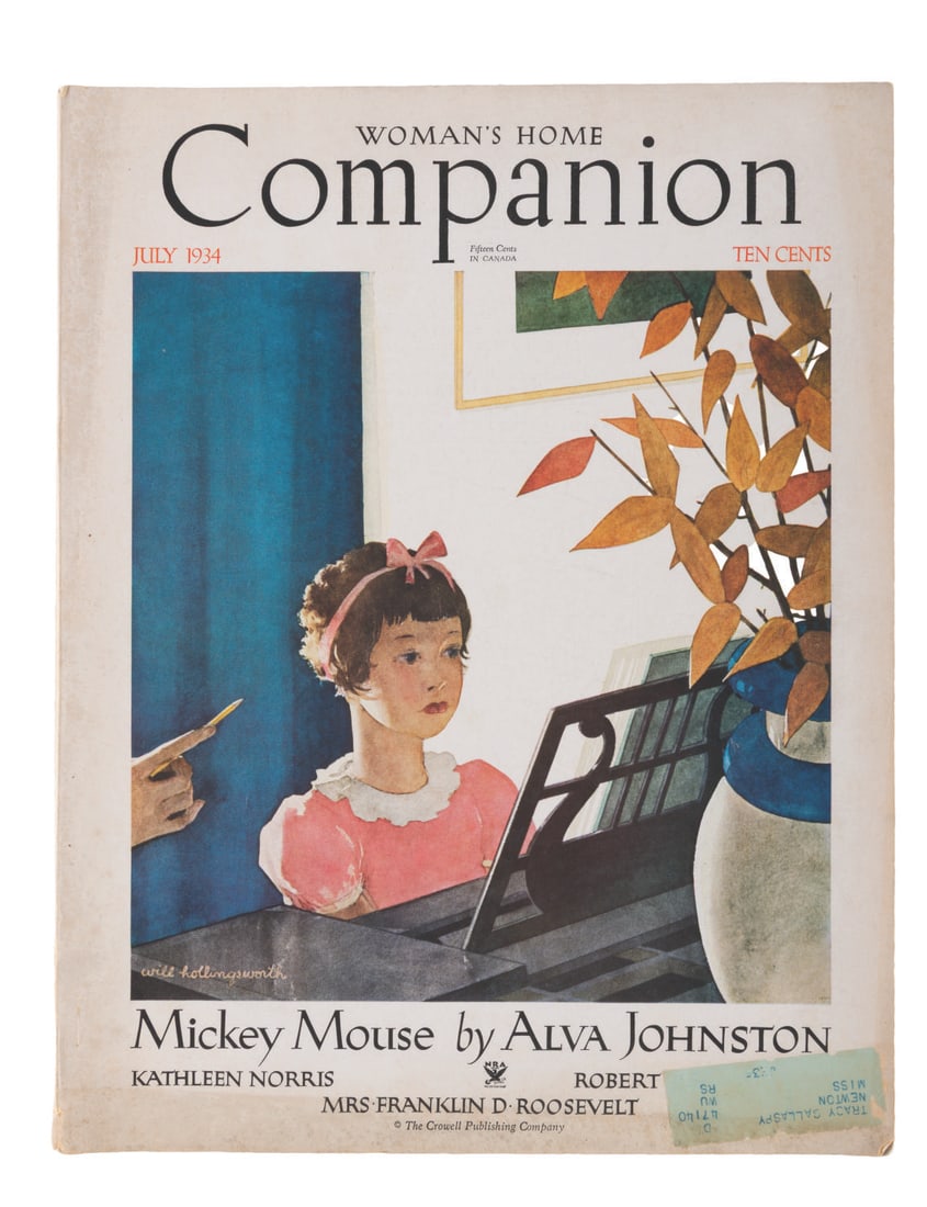 A Woman's Home Companion Magazine with Mickey Mouse and Walt Disney.: (Woman's Home Companion, 1934) A July 1934 issue of Woman's Home Companion magazine featuring an article covering the history of Mickey Mouse and Walt Disney. Measuring 10.75" x 13.75", the magazine