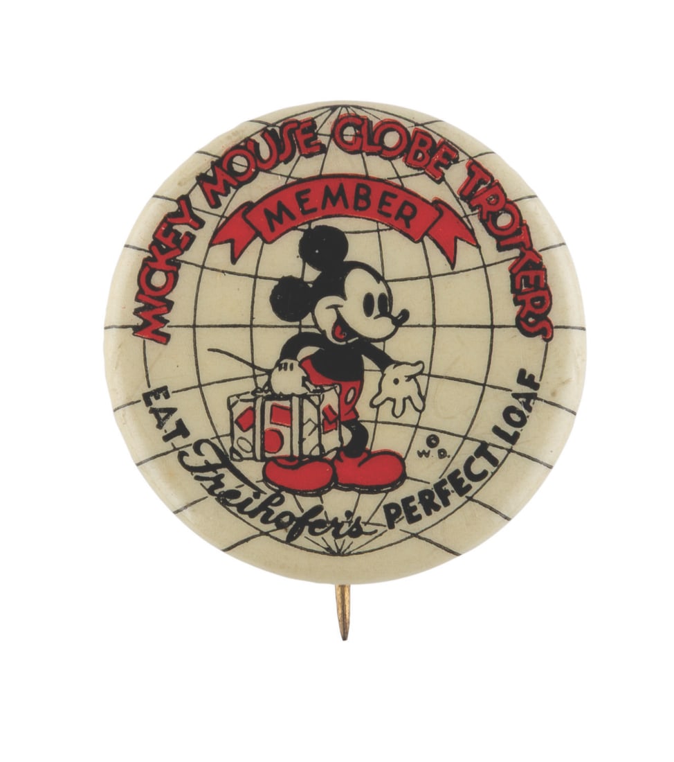 A Mickey Mouse Globe Trotters Member Pinback Button. (1 of 2)