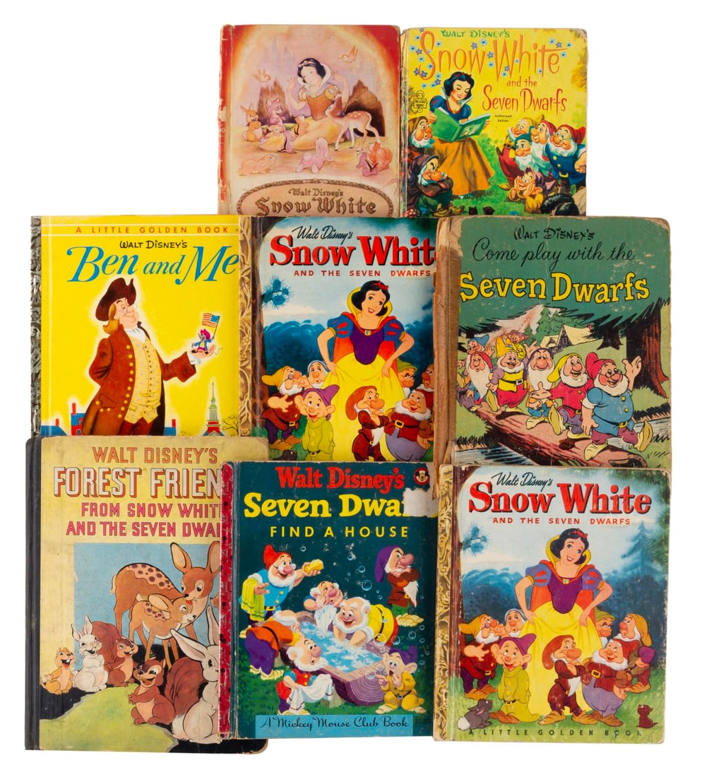 A Collection of "Snow White" and "Ben and Me" Storybooks.: (Disney, 1930s-60s) A collection of eight early Disney storybooks, seven inspired by "Snow White and the Seven Dwarfs" and one based on "Ben and Me." Ranging in size from 5.25" x 6.5" to 7.25" x 9.25"