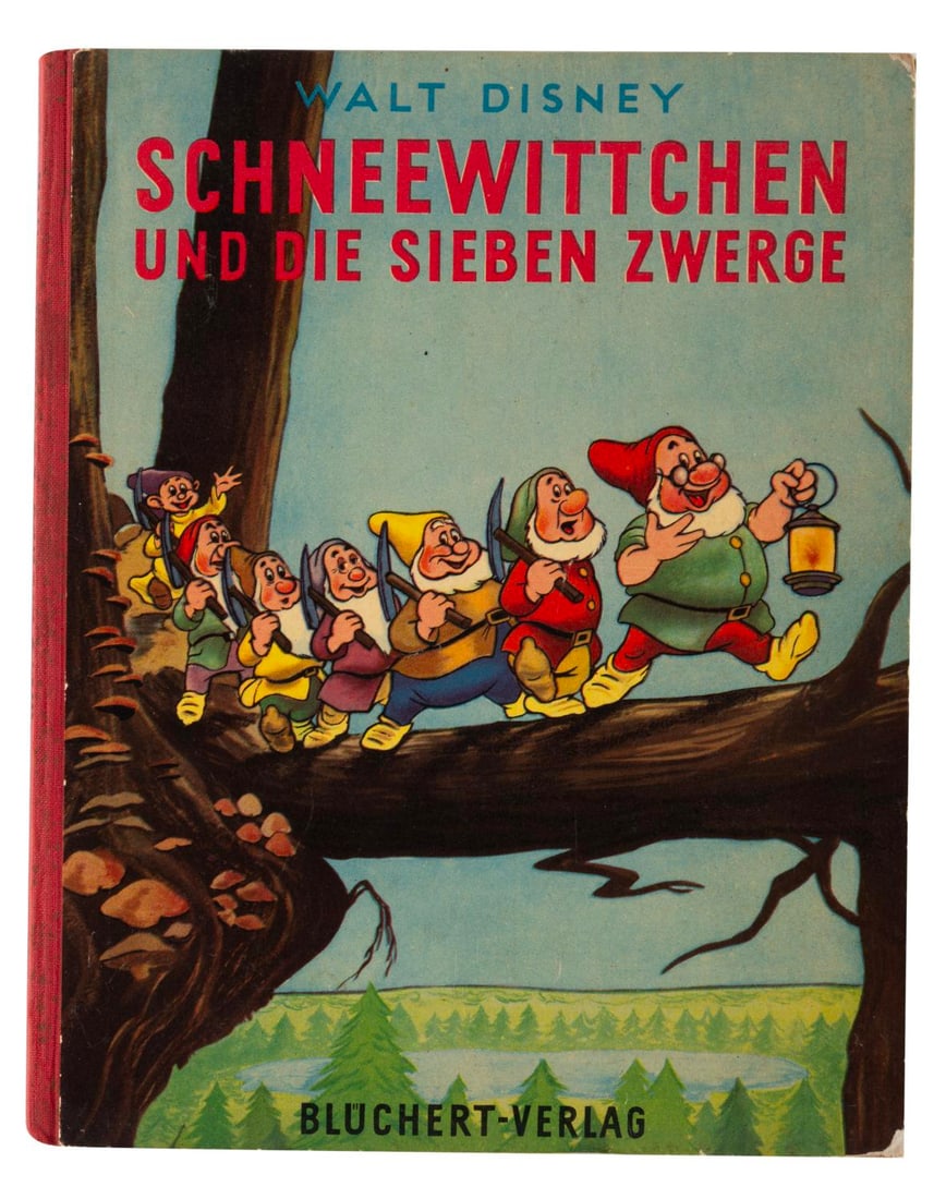 A German "Snow White and the Seven Dwarfs" Book.: (Bluchert-Verlag, 1950) A "Schneewittchen und die Sieben Zwerge" book recounting the story of Walt Disney's "Snow White" adaptation in German. Measuring 7.25" x 9", the storybook displays in very good