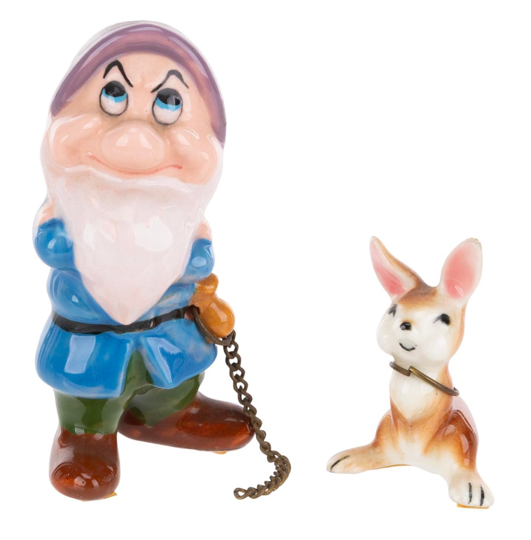 A Pair of "Snow White" Grumpy and Bunny Ceramic Figurines. (1 of 3)
