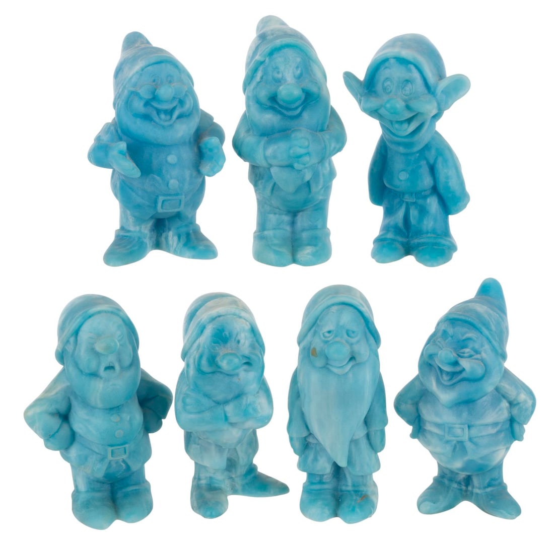 A Set of Blue Cameonyx "Snow White" Dwarfs Figurines. (1 of 2)