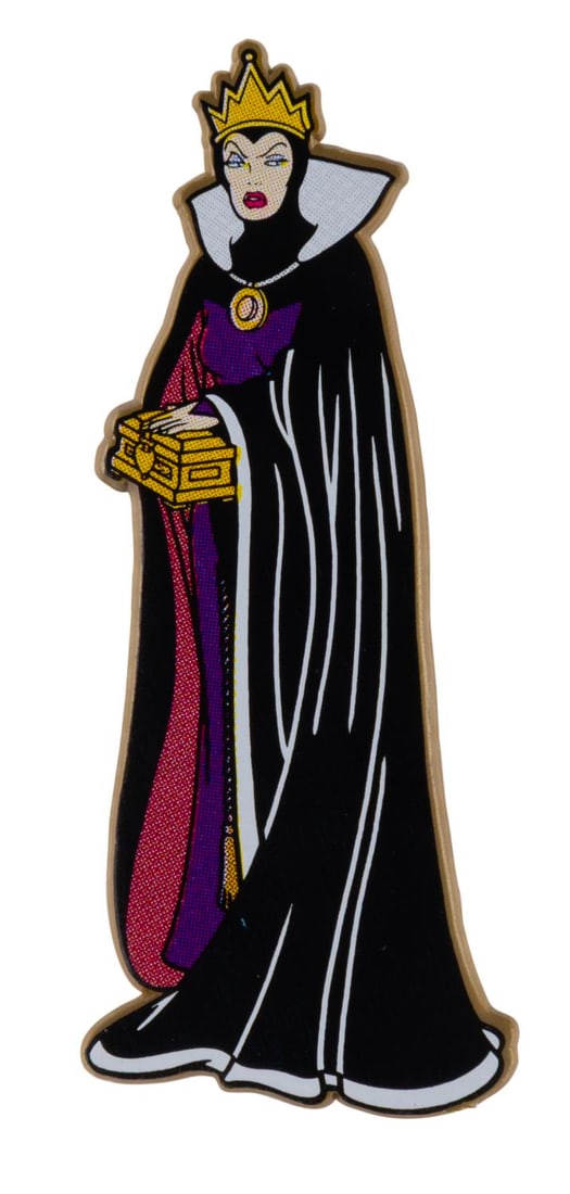A "Snow White and the Seven Dwarfs" Evil Queen Pin.: (Defort and Sons, 1980s) A large plastic pin of the Evil Queen from "Snow White and the Seven Dwarfs." Measuring 2.75" tall, the pin is in very good condition with very light wear.