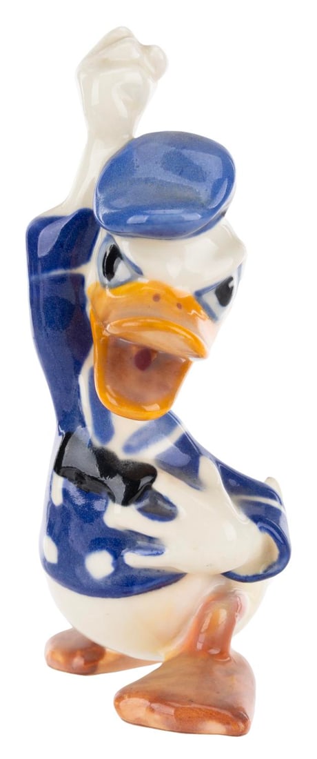 A 1940s Donald Duck Ceramic Figurine.: (Brayton Laguna, 1940s) A rare and expressive Donald Duck ceramic figurine produced by Brayton Laguna Pottery. Brayton Laguna was one of the first California potteries, and this is one of only a few