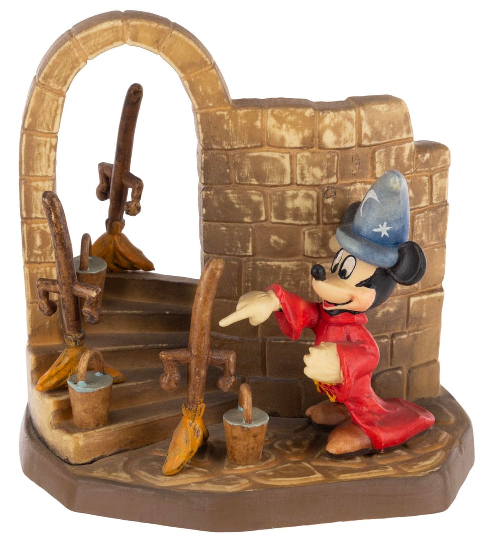 A Toriart by ANRI "The Sorcerer's Apprentice" Sculpture.: (ANRI, 1960s-80s) A Toriart by ANRI hand-painted composite sculpture of Sorcerer Mickey from "Fantasia." Released in a limited edition, the piece is numbered 52 of 2,500. Measuring 3.5" x 4.5" x 4.5"