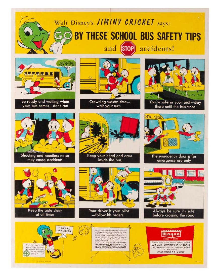 A Jiminy Cricket School Bus Safety Tips Poster. (1 of 1)