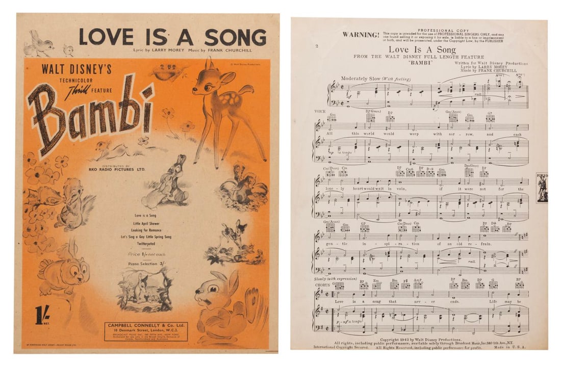 A Pair of "Bambi" Love is a Song Sheet Music. (1 of 2)