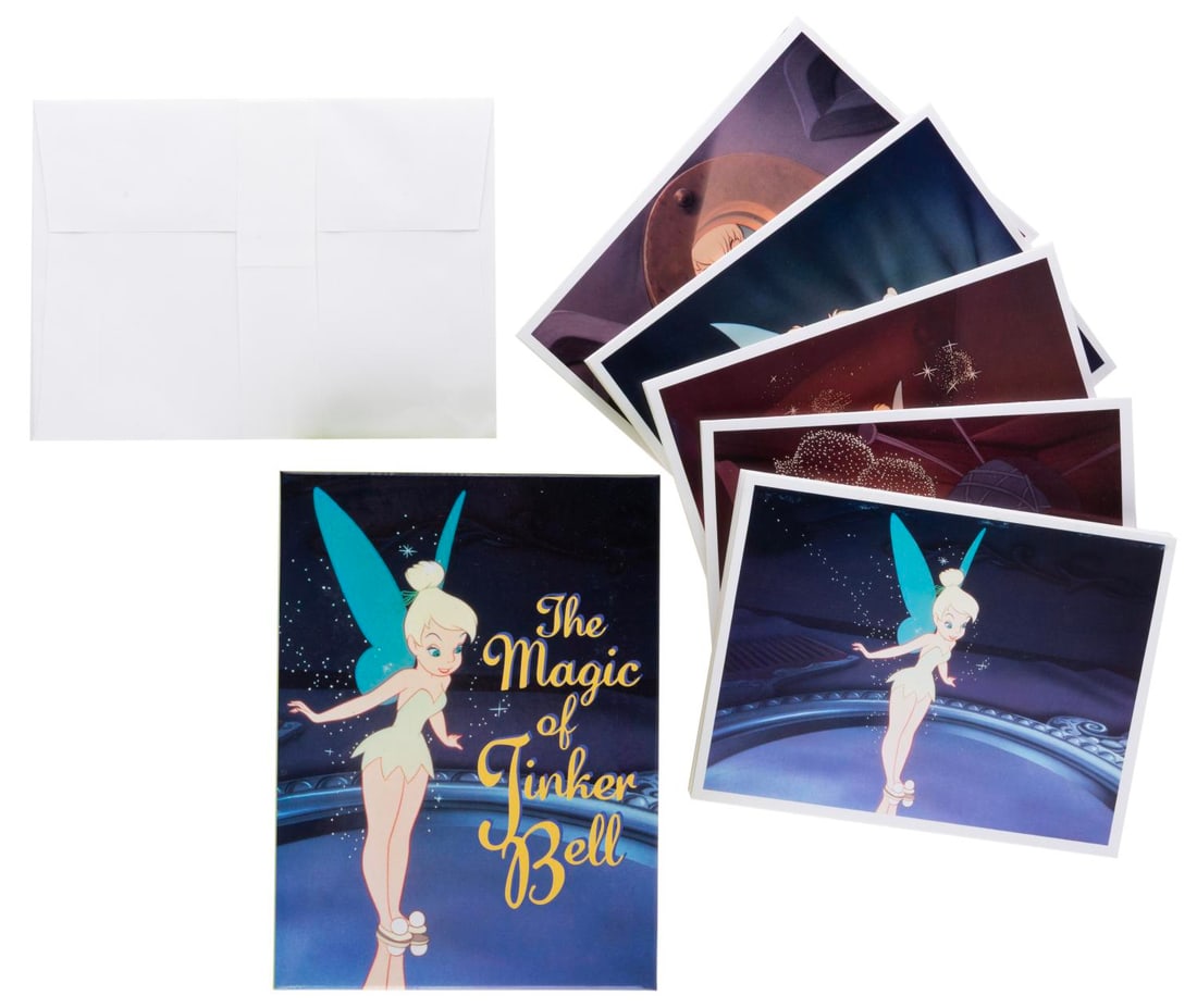A Magic of Tinker Bell Greeting Card Set.: (The Walt Disney Gallery, 1990s-2000s) A Magic of Tinker Bell Greeting Card set, including 20 cards with envelopes and five different designs. Measuring 1.5" x 5.5" x 7.5" in the original box, the