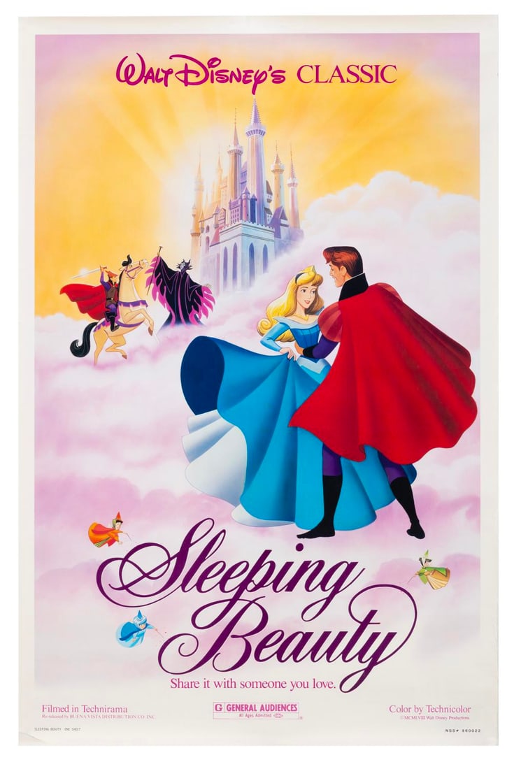 A "Sleeping Beauty" 1986 Re-Release One-Sheet.: (Disney, 1986) A one-sheet for the 1986 theatrical re-release of "Sleeping Beauty." Measuring 27" x 41", the poster is in good condition with light creasing, edge wear, and a chip out of the lower lef