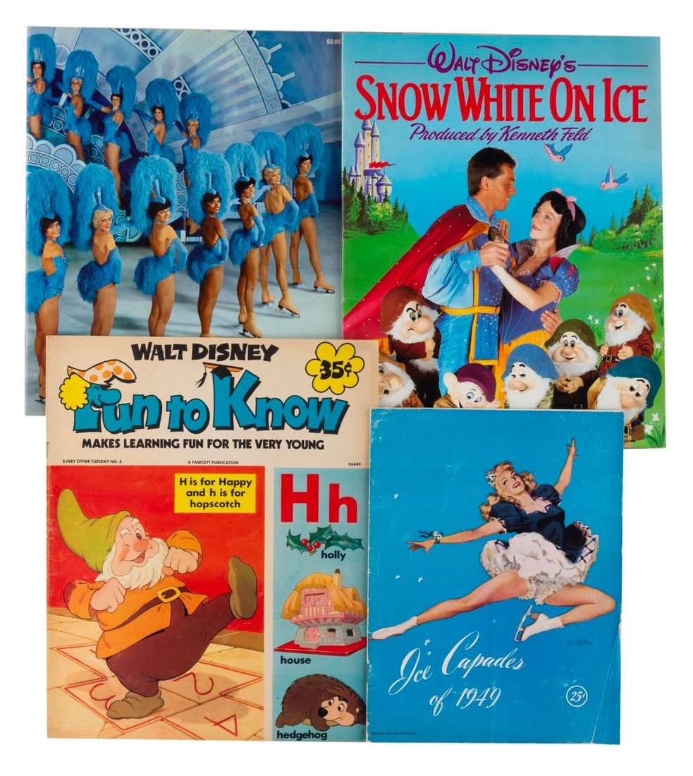 A Collection of Ice Capades and Disney Publications.: (Disney, 1948-87) A collection of four Disney and Ice Capades magazines. Included are a 1948 Ice Capades of 1949 magazine, a 1972 #8 Walt Disney: Fun to Know, a 1979 Ice Capades, and a 1987 Snow White