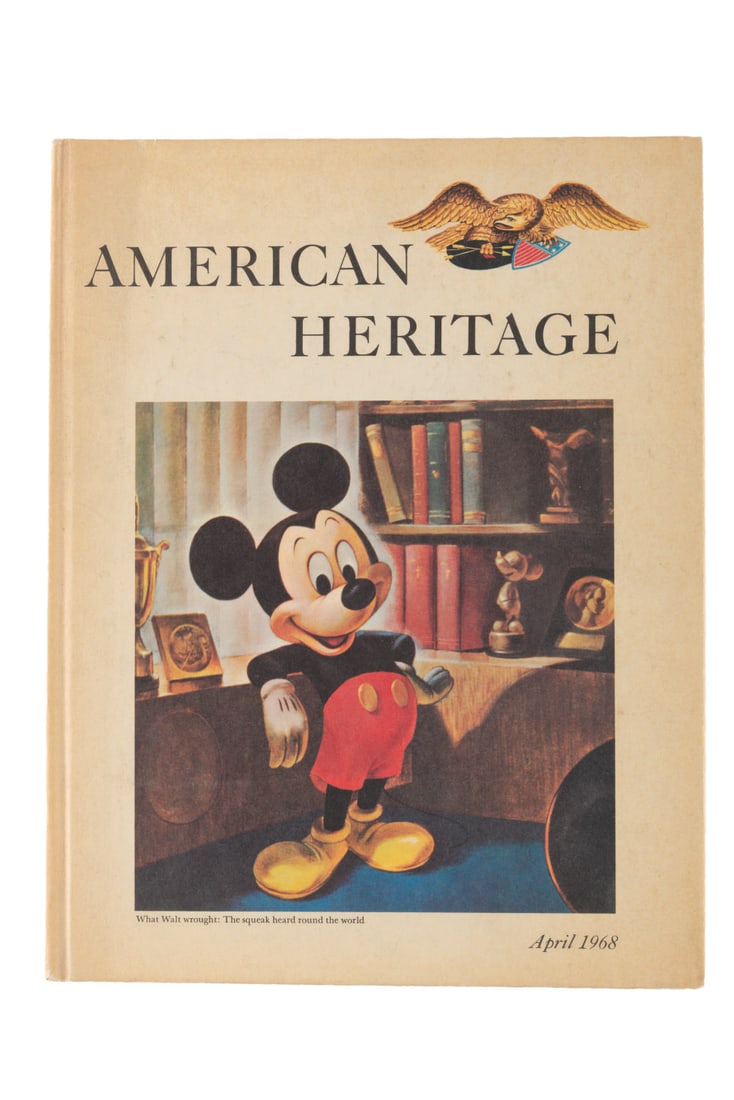 An April 1968 American Heritage Book.: (American Heritage, 1968) Vol. XIX No. 3 of American Heritage, featuring John Hench's Mickey Mouse art on the cover, and a story on "the nation's most prominent rodent." Measuring 8.75" x 11.25", the 